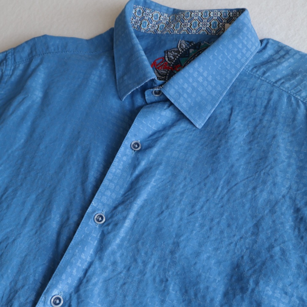Robert Graham Mens 2XL Blue Linen Blend Short Sleeve Button Up Shirt
